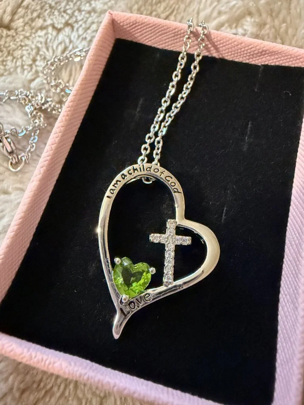 I Am a Child of God Heart & Cross Birthstone Necklace Religious Teen Child Gift